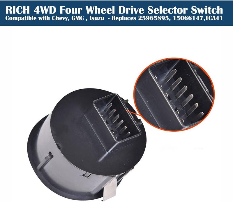 RICH AUTO Rich 4x4 Switch 4WD Four Wheel Drive Selector Switch Compatible with Chevy Trailbazer GMC Envoy Isuzu Ascender - Replaces 25965895 901-064 901064 15066147 TCA41 - Image 4
